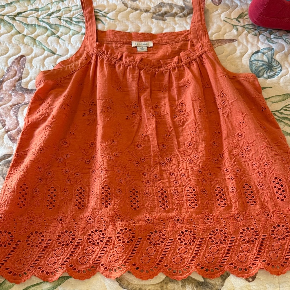 Sundance Orange Eyelet Cotton Tank Top